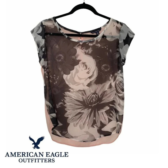 American Eagle Outfitters Sheer  Floral & Pink Blouse - Picture 1 of 6